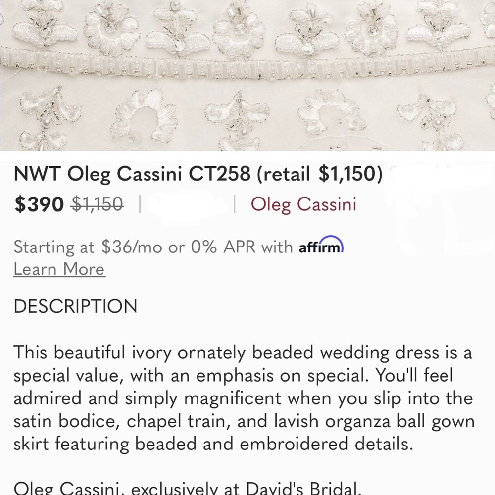 Oleg Cassini satin bodice organza wedding dress - Picture 9 of 9